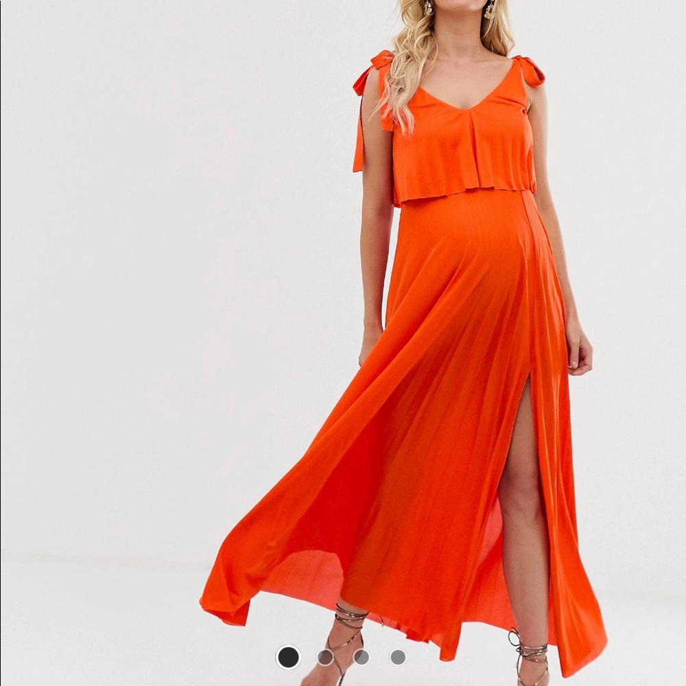 ASOS Maternity Orange Pleated Maxi Dress
